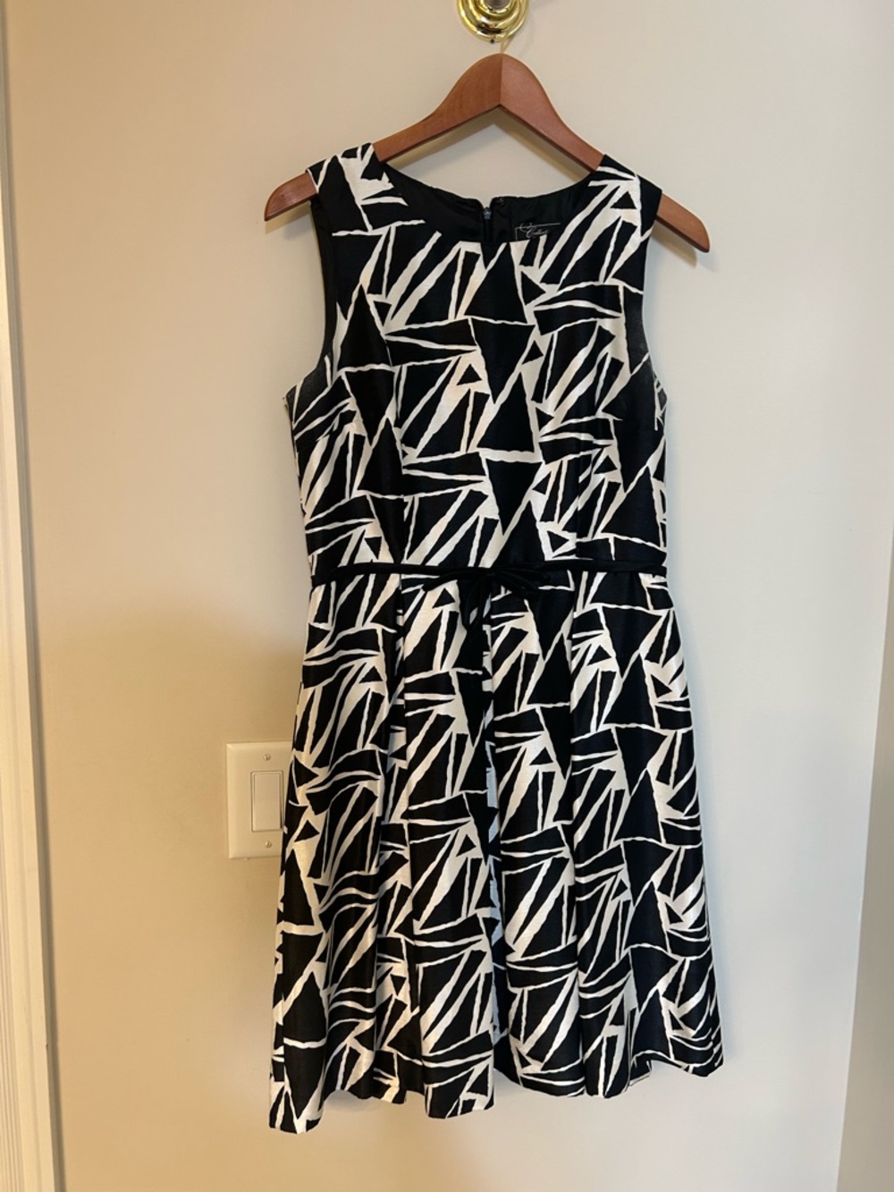 Dressbarn Black and Off White Geometric Fit-and-Flare Midi Dress